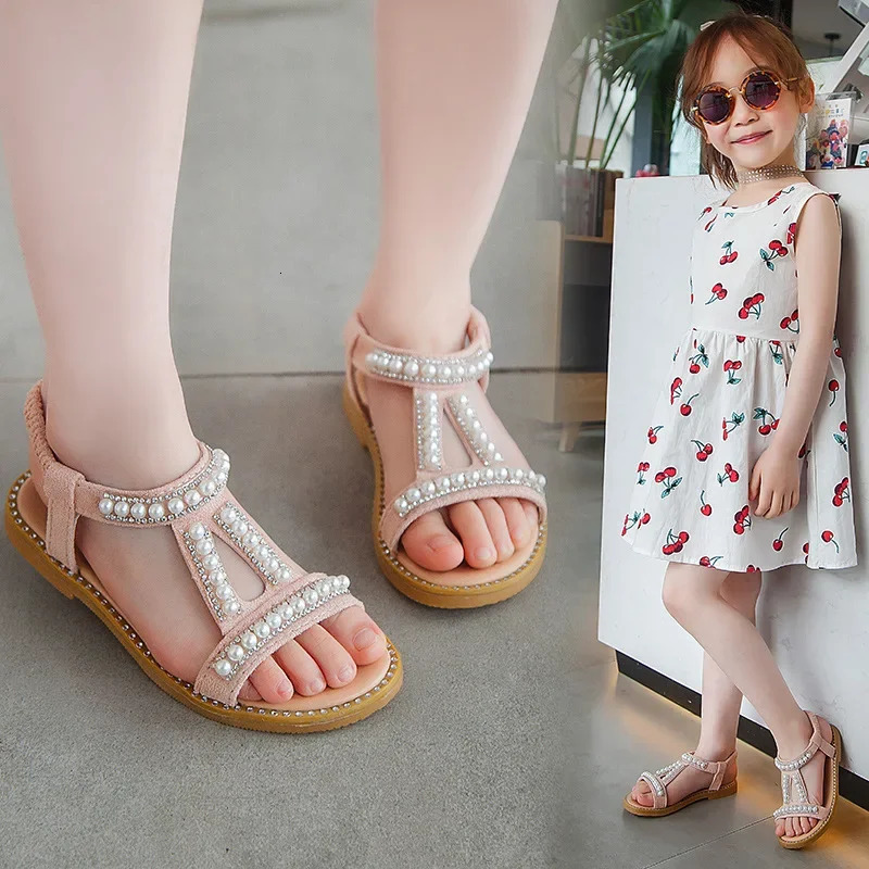 Fashion Kids Summer Shoe Children Beach Outdoor Toddler Sandals Baby Open Toe Girls Pearl Sandals Flat Non-slip Princes Shoe 250408