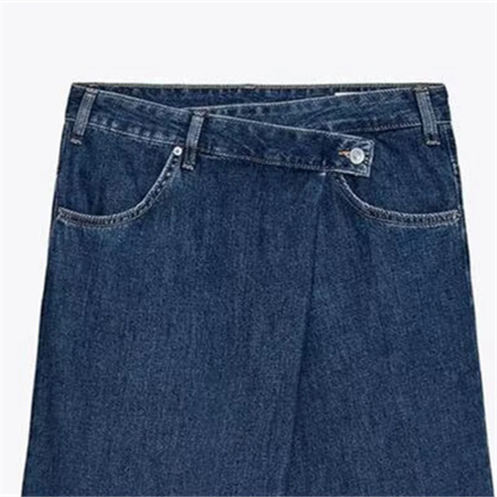 UNIZERA womens wide leg straight jeans button pocket decoration used for spring and summer casual clothing 250407