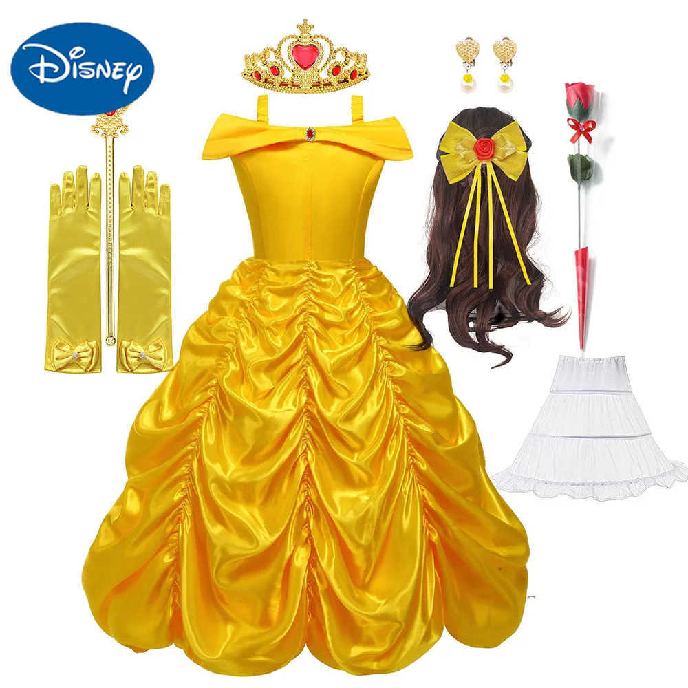 Disney Off Shoulder Yellow Princess Dress for Kids Girl Belle Role Playing Clothing Fancy Carnival Party Birthday Ball Gowns Halloween X250408