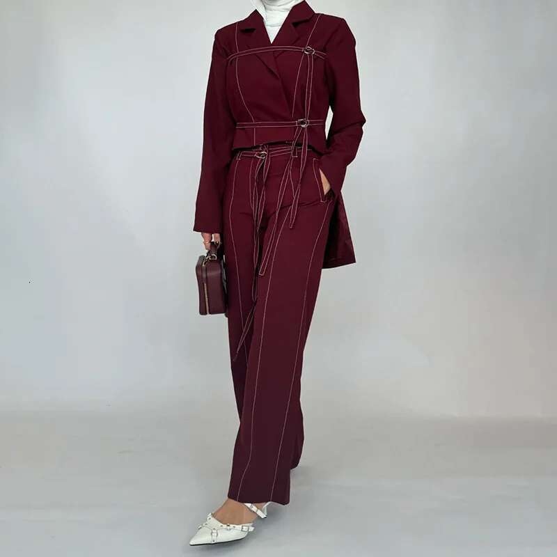 EOEN Fallow High Quality Trouser Suit Woman Lace-Up Belt Jackets And Slacks Ladies Detail Cutting Two-Piece Set 2025 Summer