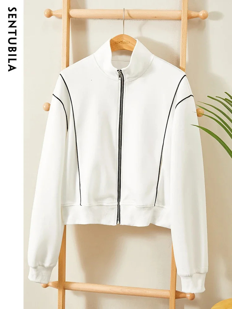 SENTUBILA Casual Cutting Jacket for Womens SpringSummer Fashion Loose Stand Collar Zipper White Coat 131W45929 250407