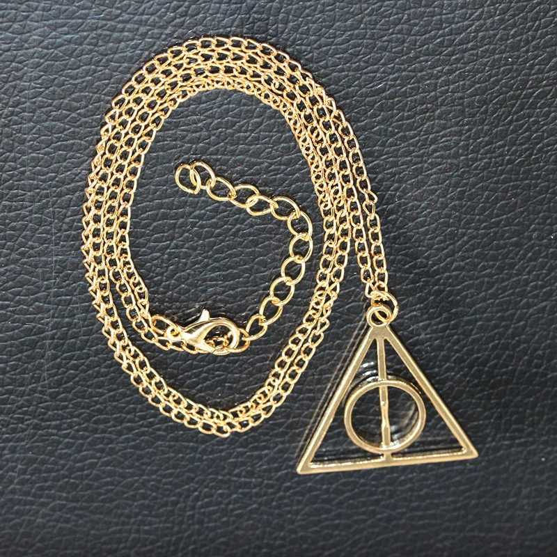 Potter Luna Deathly Hallows Triangular Circular Pendant Necklace Sweater ChainC250407