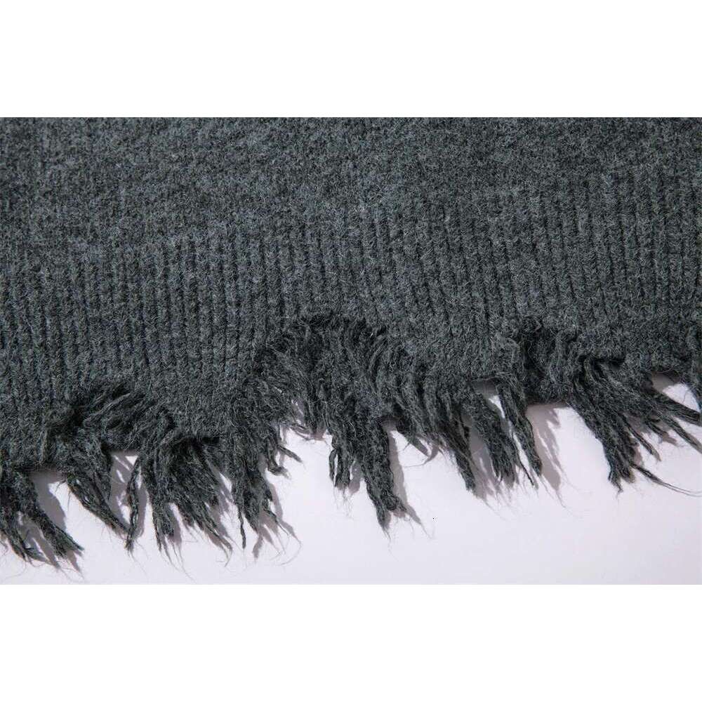 Raw Edge Knitted Sweater Mens Half Zipper Autumn Winter Loose High Street Long Sleeve Pullover Men