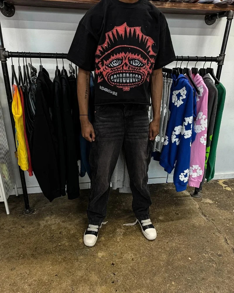 American Gothic trend cartoon pattern oversized short sleeved Tshirt mens Y2K street Harajuku casual loose couple top 250408Z