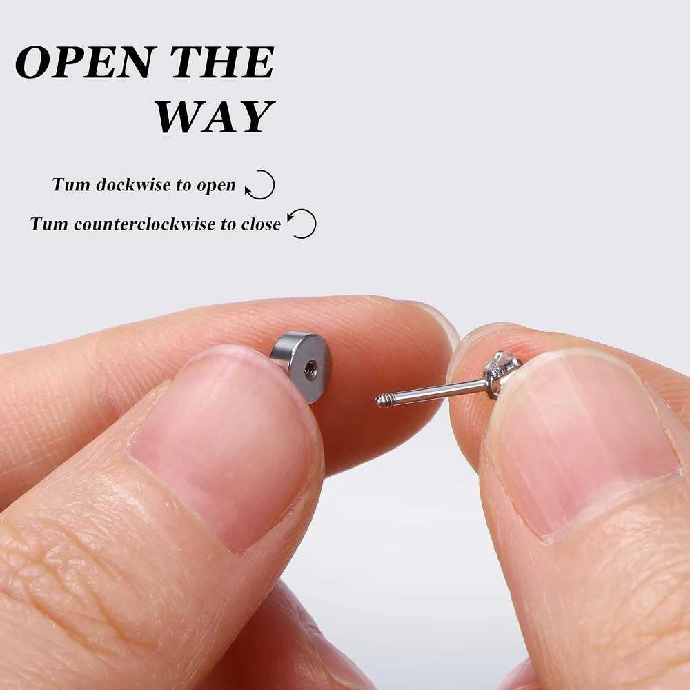 1 Pairs 18G Hypoallergenic Stainless Steel Cubic Zirconia Flatback Stud Earrings Ear Cartilage Piercings for Women Men 2-8mmC250407