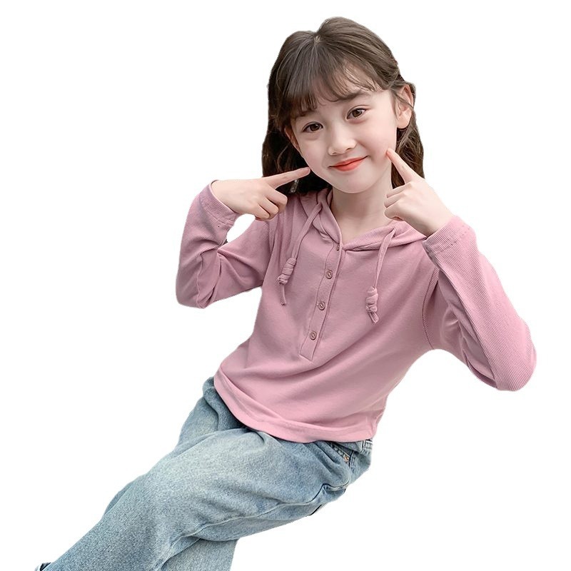 Ddmyshoesvip Children S For Spring Autumn Girls Autumn Clothing Hooded Top New Item Medium And Large Long Sleeved Base Shirt Children S T Shirt Women 