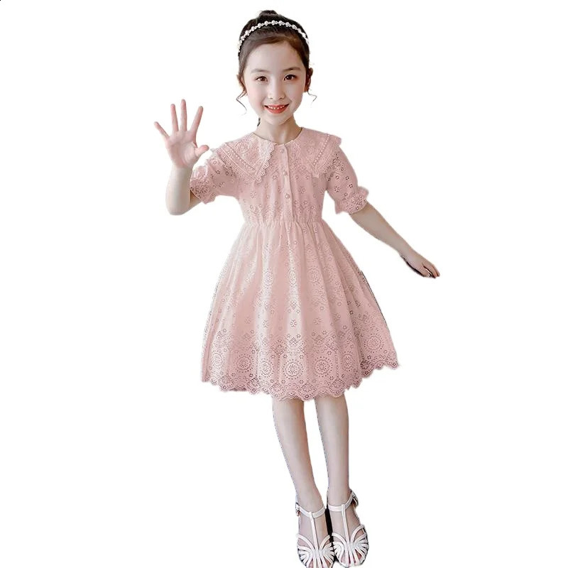 Summer Child Dress Girls Party Princess Dresses Student Elegant Kids Turn-down Collar Clothes 2 4 6 8 10 12 Years Old 250408