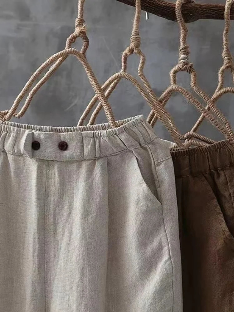 Cotton Linen High Waisted Harun Long Pants Fashion Elegant Women Pants Casual Elegant Loose Pant 250408