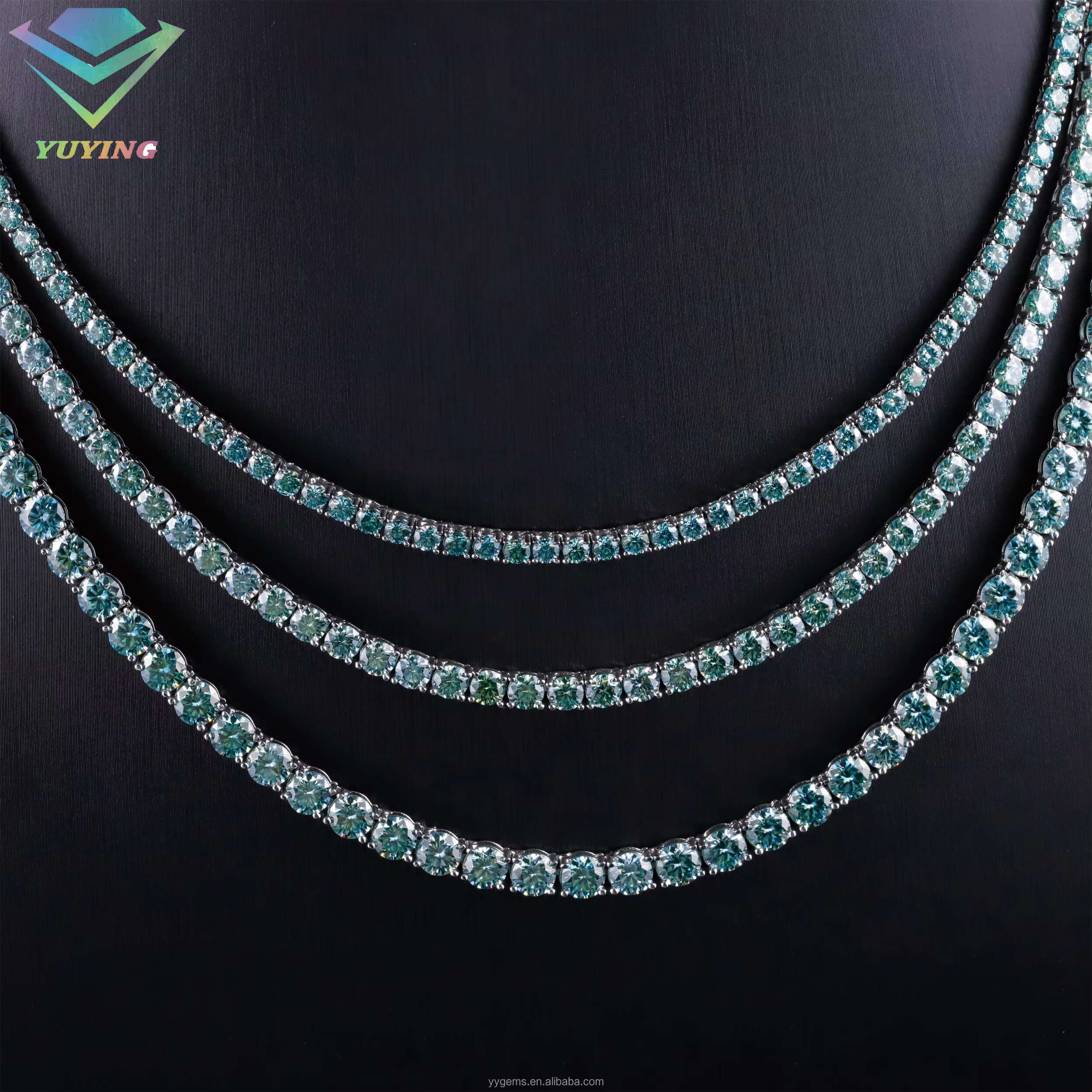 Stocks Fancy Color Moissanite Tennis Chain Hip Hop Rock 925 Silver Moissanite Bracelet 18K Gold Plated Cuban Necklace