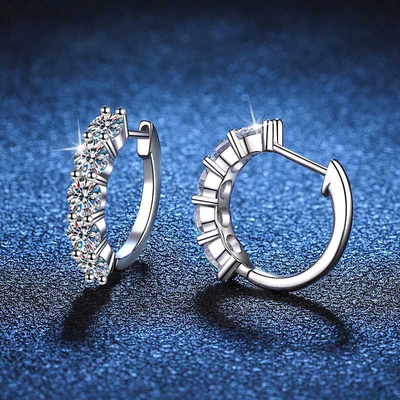 4MM Moissanite Hoop Earrings for Women Wedding Sparkling Simulated Diamond Earring S925 Sterling Silver JewelryC250407