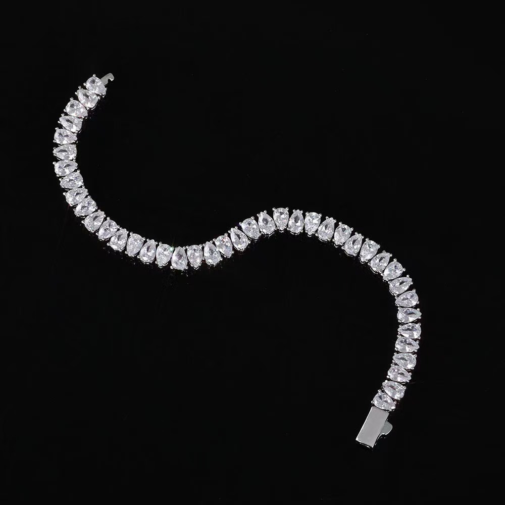 0.5ct 4*6mm Hiphop S Sterling Sier Moissanite D Color Pear Cut Water Drop Shape Full Dia Tennis Bracelet