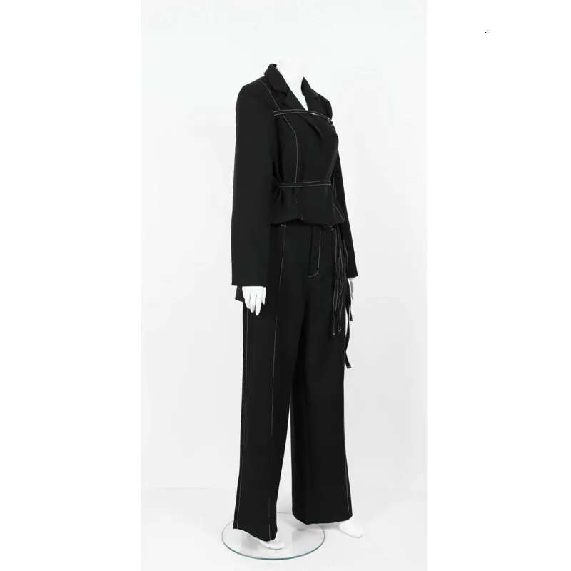 EOEN Fallow High Quality Trouser Suit Woman Lace-Up Belt Jackets And Slacks Ladies Detail Cutting Two-Piece Set 2025 Summer