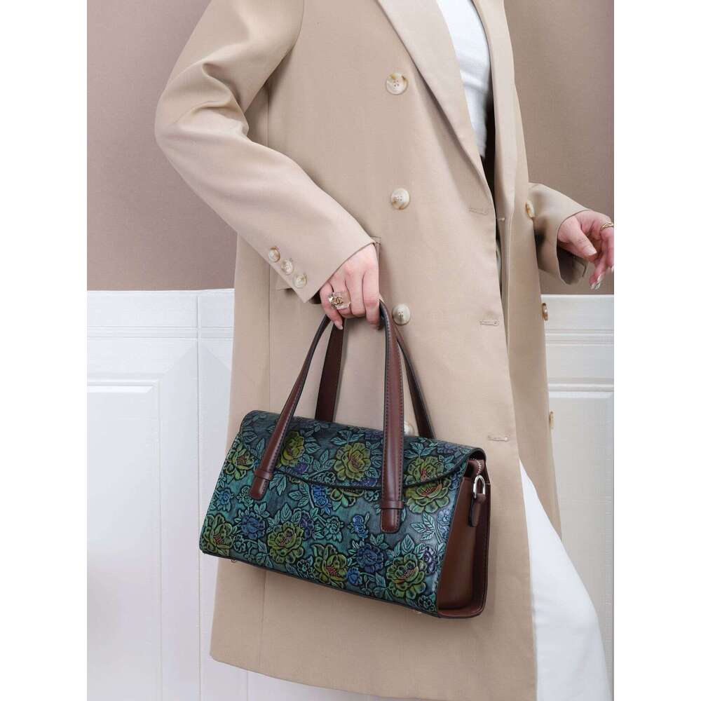 Thinking Ya Women's Carving Series Handbag Middle Aged Mom Bag Blooming Rich Peony Flower New Style