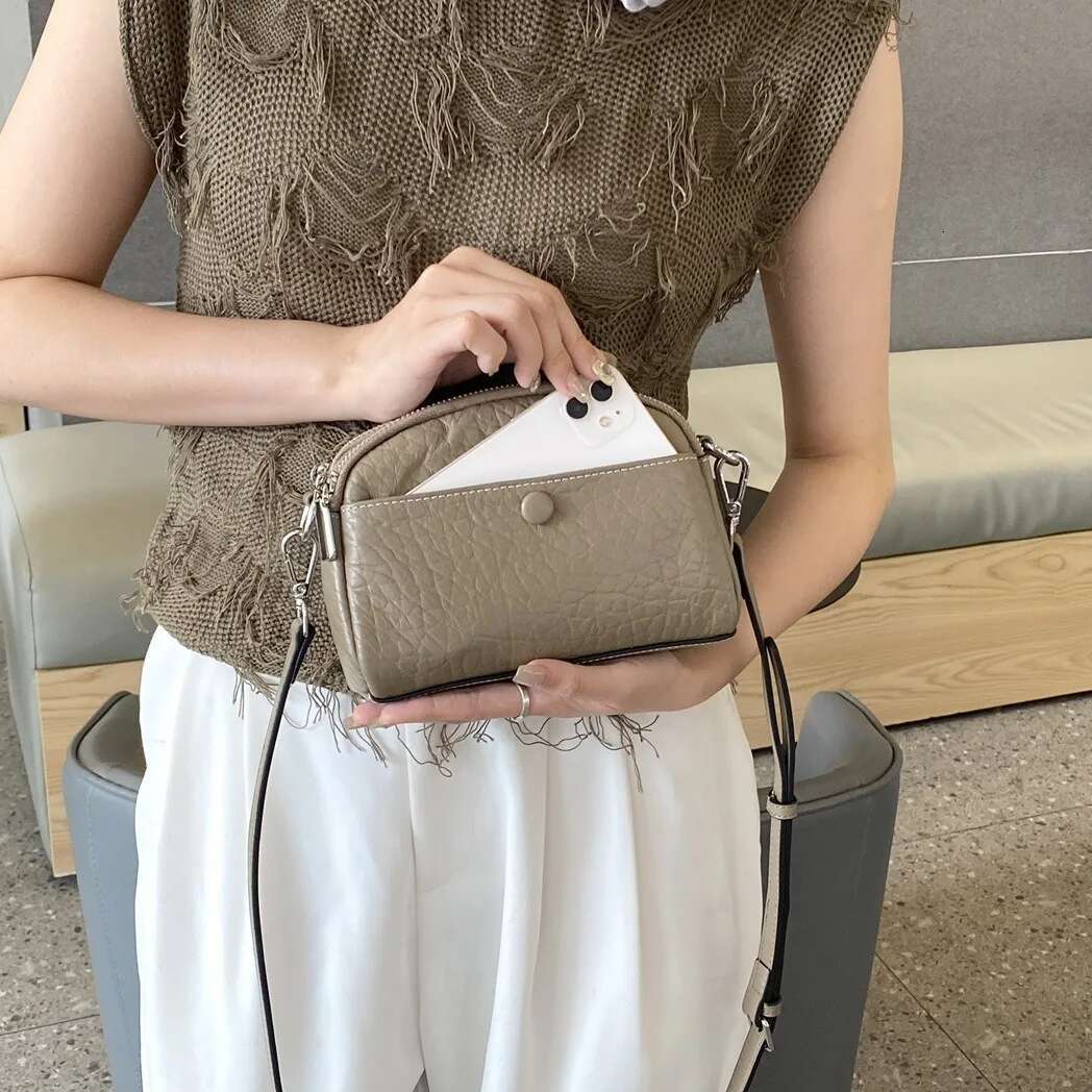 High Quality Genuine Leather Stone Pattern Versatile Women's Phone Bag Small Shoulder Handbag Ladies Minimalist Messenger Purse