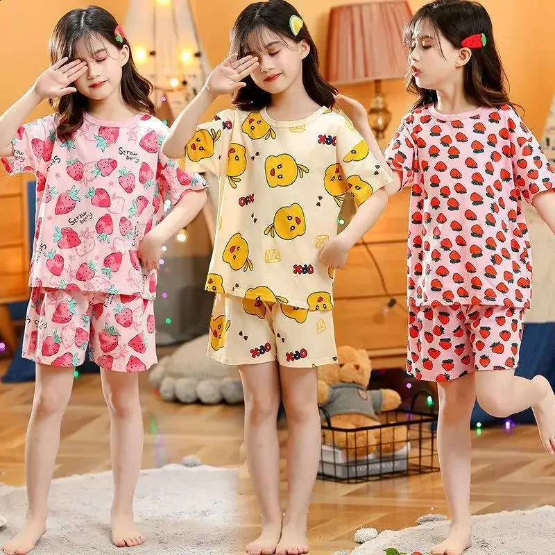 Teens Baby Girl Pajamas Summer Short Sleeved Childrens Clothing Sleepwear Cotton Pyjamas Sets For Kids 3 5 6 8 10 12 Years 250408