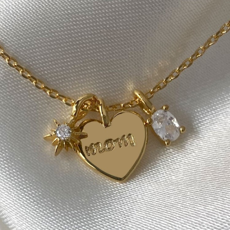 Fairy essential stainless steel heart hanging mama necklace Valentine's Mother's Day jewelry