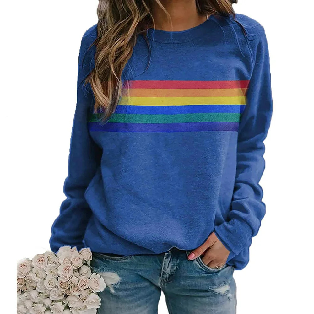 Womens Strapless Sportswear Fashion Trend Personalized Color Stripe 3D Printed Loose Casual Long Sleeve Tshirt 250331