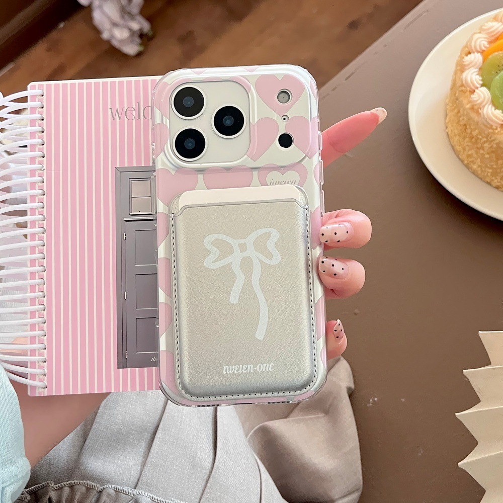 Full Screen Heart Magnetic Phone Case Compatible with iPhone 17/16 Card Holder Case iPhone 15/14 Pro Simple