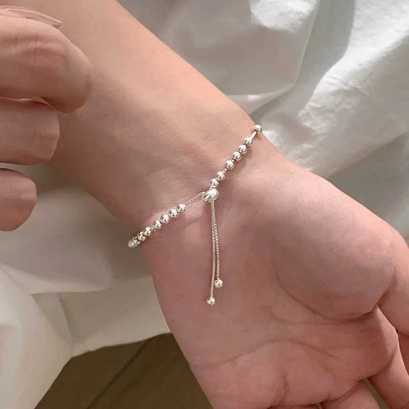 100% Solid 925 Sterling Sier Metal Bracelets for Wen Men Adjustable Beads Handmade Simple Birtay Christmas GiftC250408