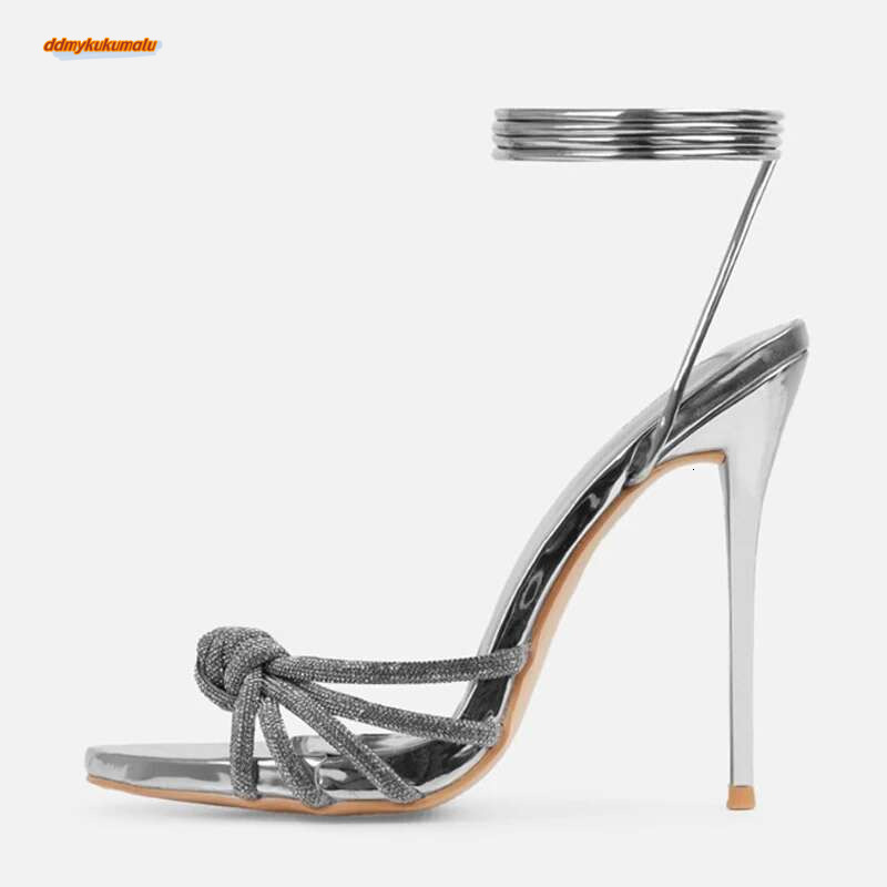 Liyke 2025 New Arrival Sier Crystal Narrow Band Women's Sandals Summer Party Wedding Prom Shoes Platform Open Toe High Heels ddmykukumalu