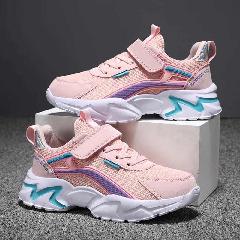 Cute girl pink sports shoes outdoor breathable mesh flat sports shoes fashionable childrens leisure school walking shoes anti slip W250407
