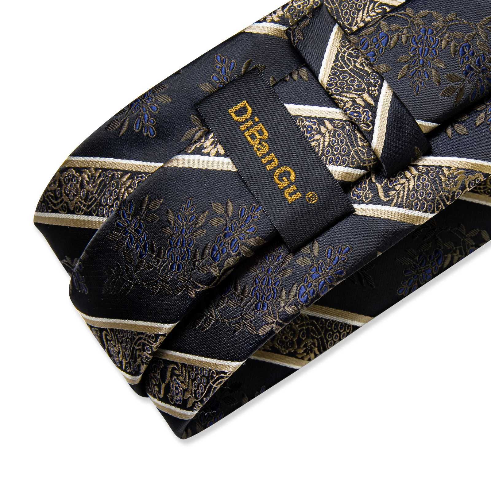Mens Tie Set with Clip Luxury Retro Striped Floral 8cm Necktie Handkerchief Cufflinks Wedding Party Business Accessories Gift X250407