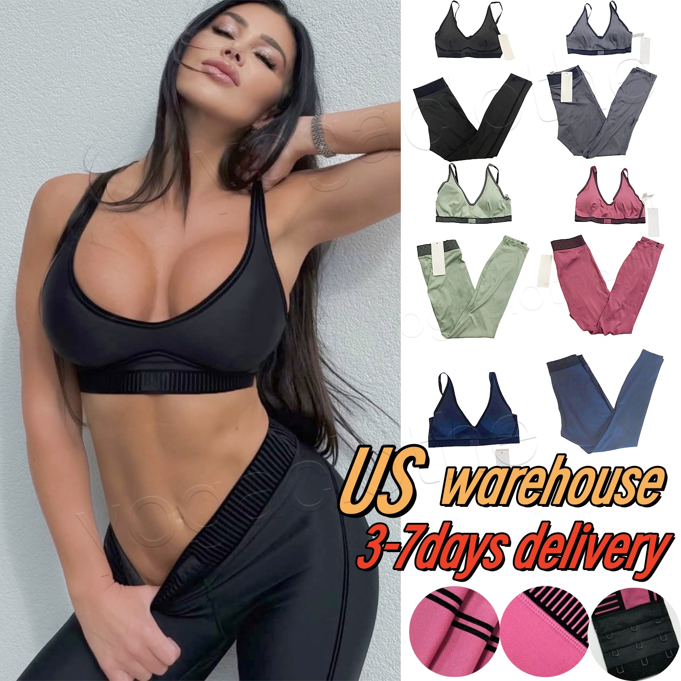 Yoga Set Gym Set Sport Set Bra Leggings Velvet three dimensional lines Pants Back Yoga Outfits Set Running Walking Traveling Leisure aloliness women clothes sets