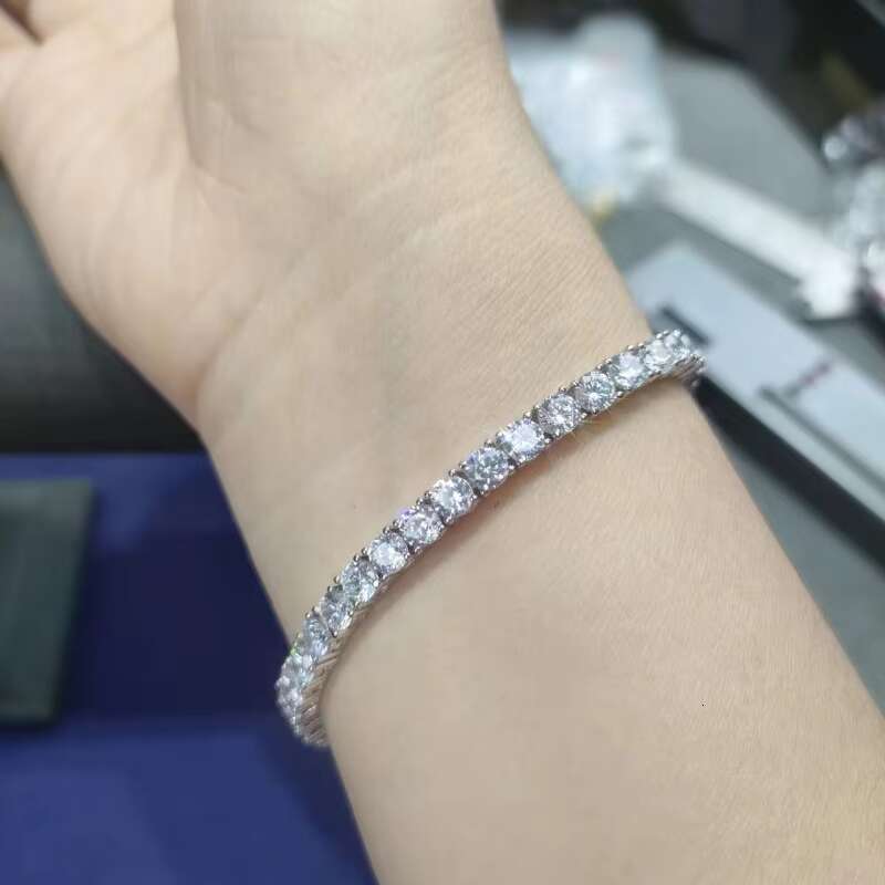 Fine Jewelry Silver 18k White Gold Plated 4mm Round Lab-Grown Diamond Tennis Bracelet Hip Hop Fashion Style