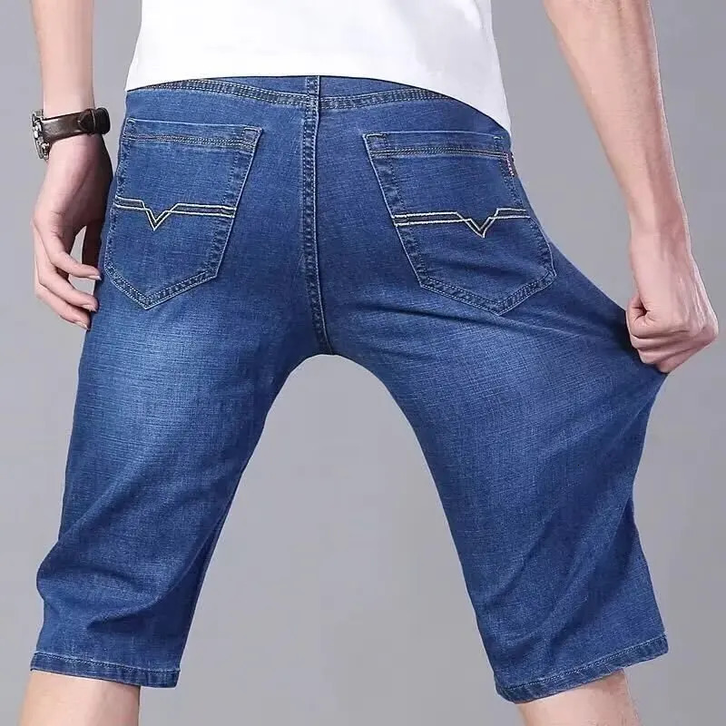 mens summer fashion light elastic ultrathin breathable mid waist five pants comfortable casual street daily denim jeans 250401