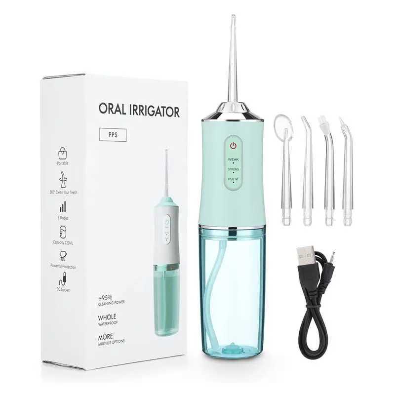 Oral irrigator portable water tooth holder USB charging water spray tooth pick+4 nozzles 3-mode waterproof tooth cleaner M250408