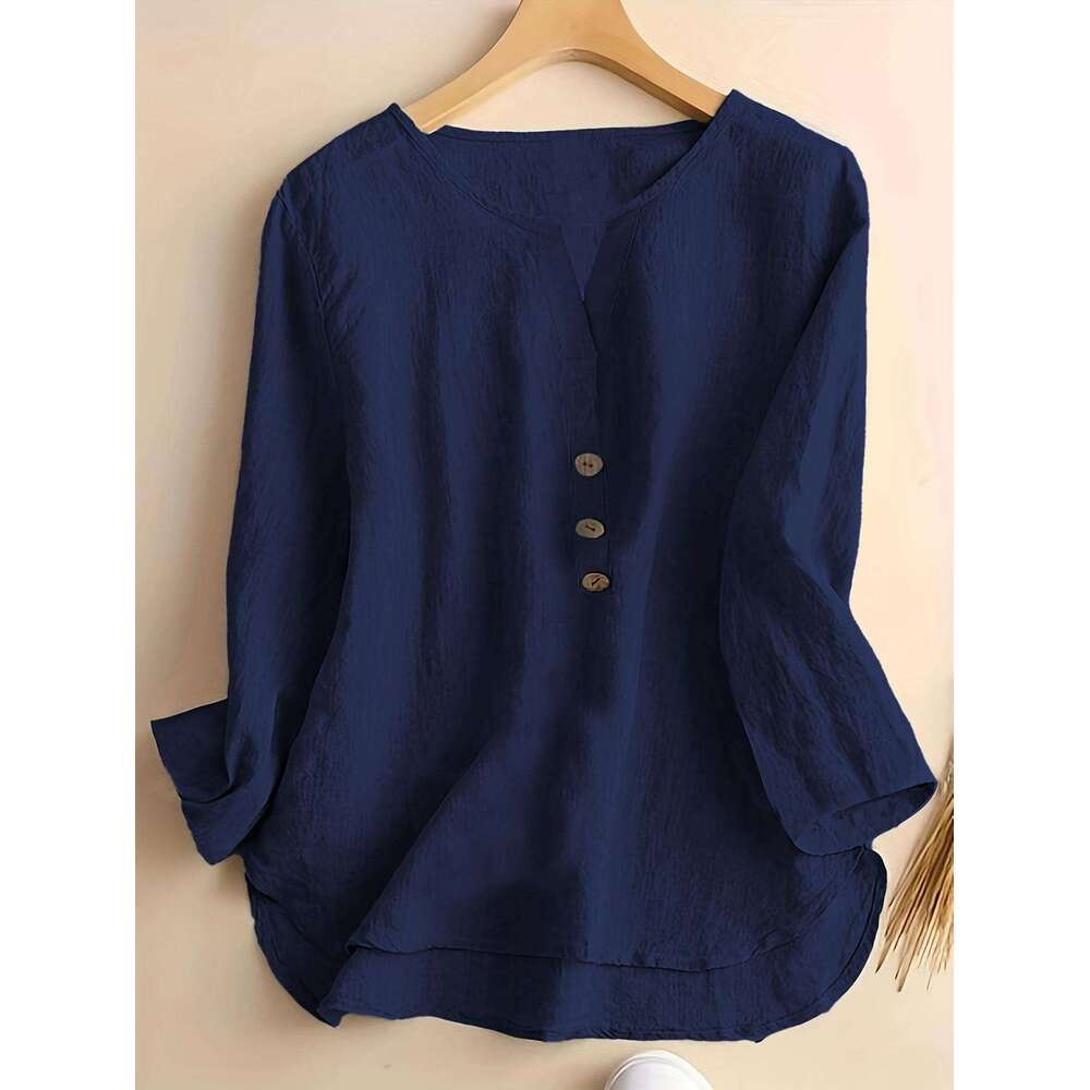 European and American Fashion Women's Explosive Solid Color Notch Collar Casual Button Shirt 2025 New Style Elegant Clothing