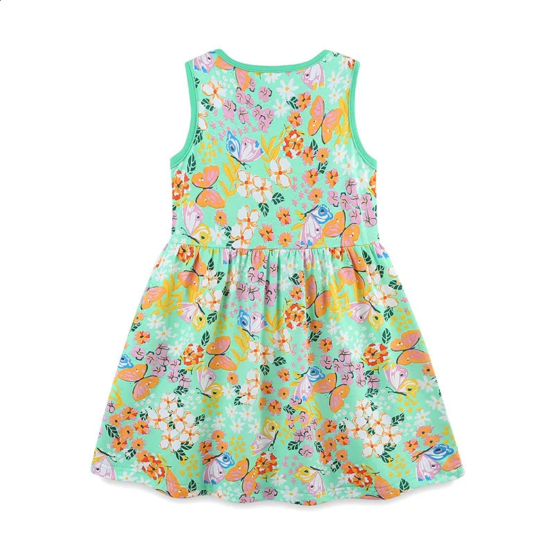 UNITIM Ins Summer Children Girls Sleevless Dress Cotton Thin Full Printed Ruched Cool Baby Girls Dress Kids Girls Dresses 250408