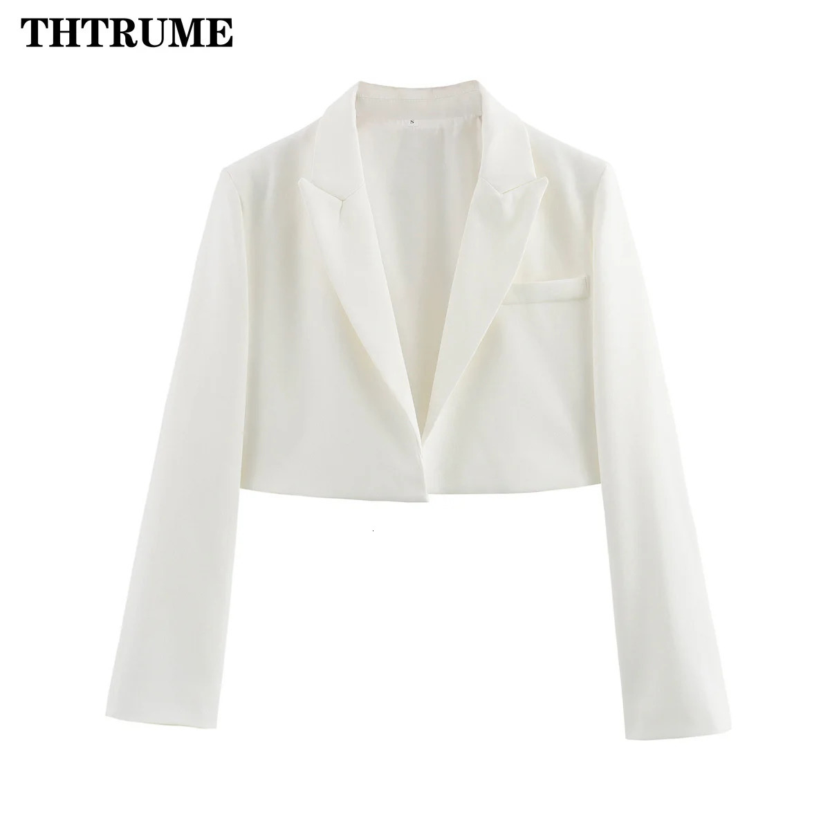 Fashionable womens white basic jacket elegant solid long sleeved autumn and winter open front casual short office 250407