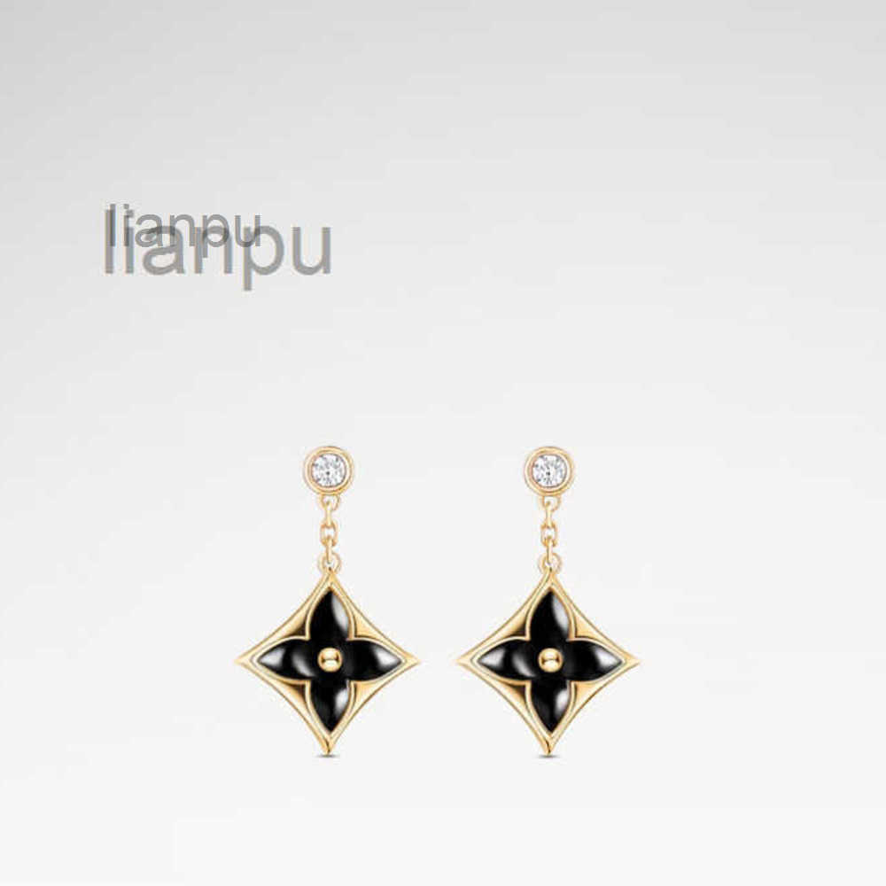 With BOX Luxury Women Brand Stud Earrings Black Flower Diamond 18K Gold Plated Designer Hoop Earrings For Girls Party Wedding Jewelry DOXD