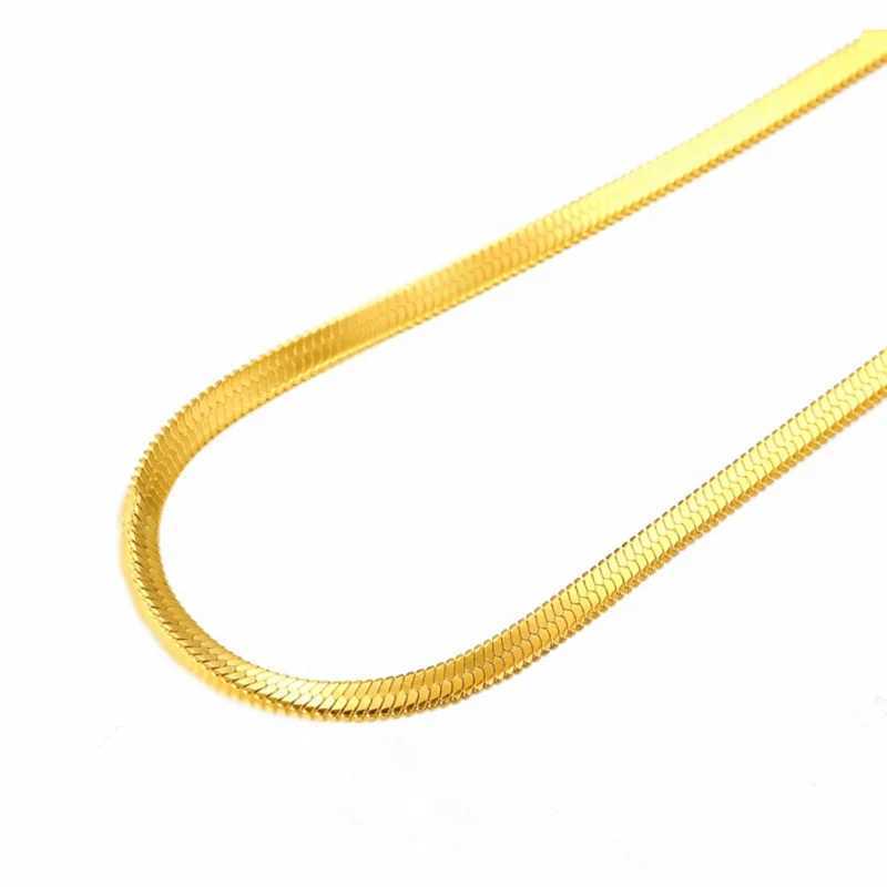 Fashion 24K Gold Color Necklace 4MM/40-45-50CM Blade Necklace Snake Bone Chain Mens Womens Jewelry GiftsC250407