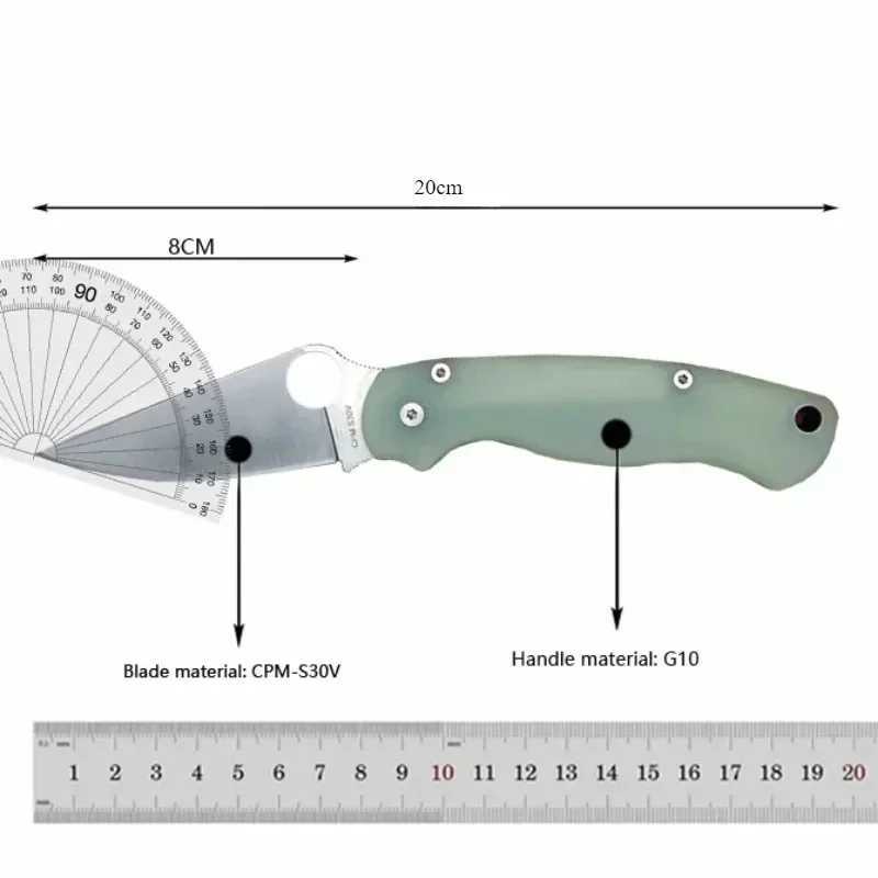 Transparent jade C81 pocket bearing folding knife high-quality CPM-S30V blade hunting tactical tool outdoor camping knife X250408