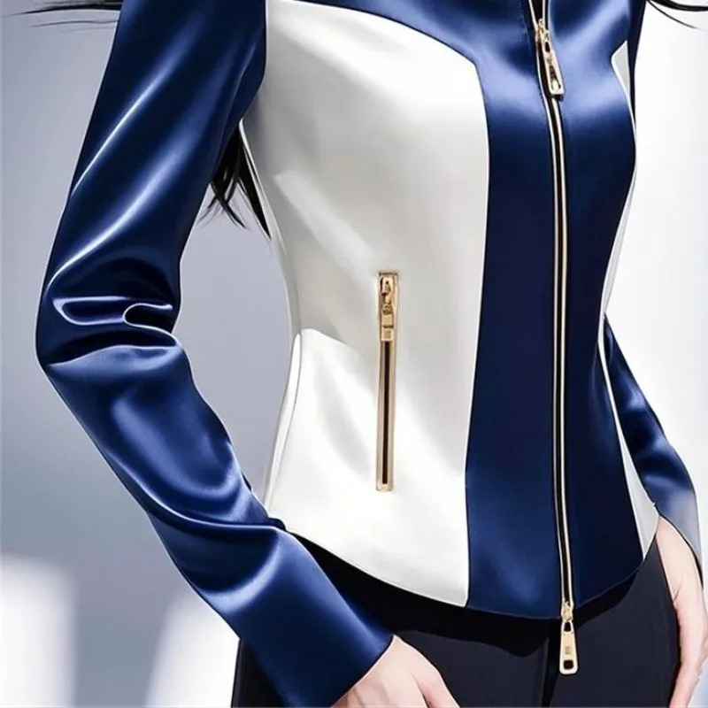 This years spliced colorful satin womens jacket early spring highend fashion ultrathin zipper top 250407