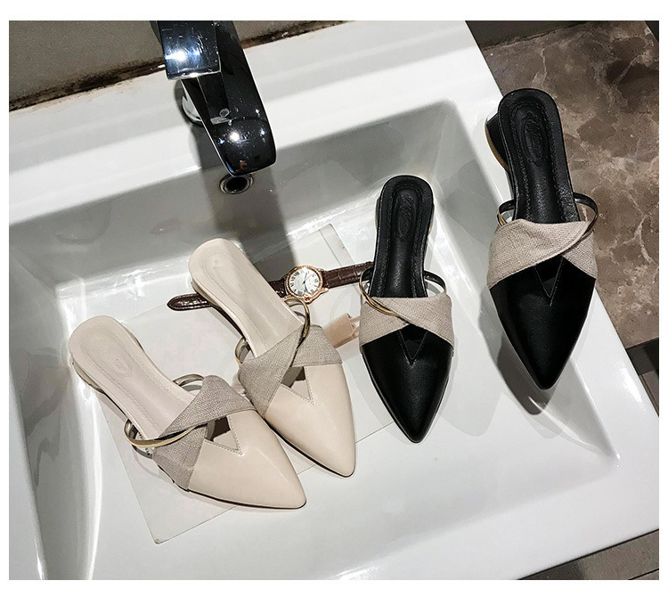 2025 Lazy person Muller sandals New style trendy online celebrity mid-heel thick heel pointed toe half slippers for women to wear outdoors in summer n