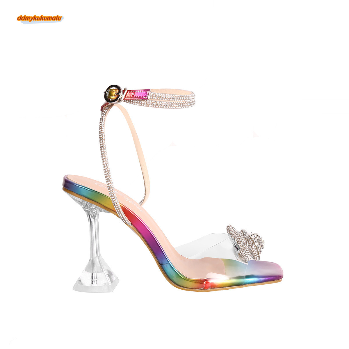 New 2024 Apricot High Thin Heels, Bow, Water Diamond Sandals, Large Women's Fashion Show Shoes, Heels ddmykukumalu