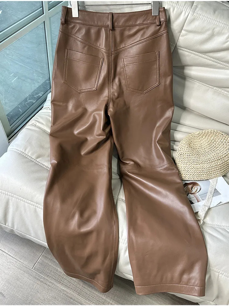 Womens high waisted sheepskin pants straight loose thin genuine leather wide legs spring autumn 250407