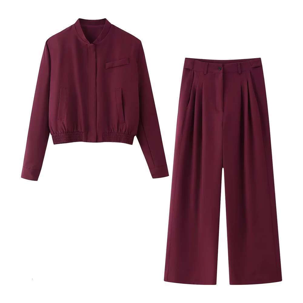 UNIZERA Round Neck Long Sleeve Pilot Jacket Top High Waist Folded Pants Set Spring New Women's Clothing