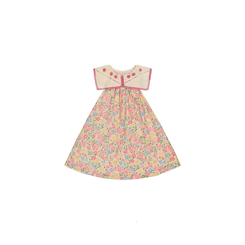 Korean Kids Girls Dress 2025 Spring Summer Baby Girl Flower Cotton Shirts Shorts Princess Dress Childrens Outdoor Clothing 250407
