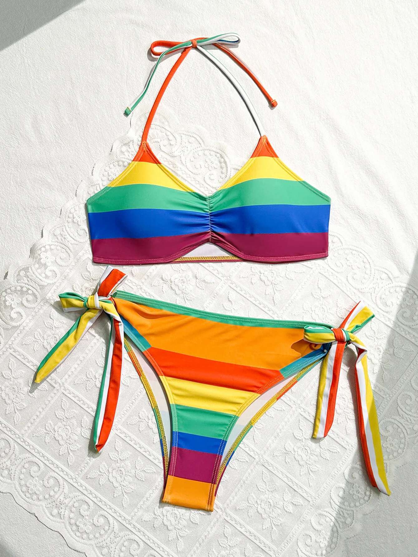 Dongdumaoyi Women S Rainbow Color Bikini Set Sexy Beach Vacation Backless Piece Swimsuit Summer Bathing Suit Bra Push Up Swimwear