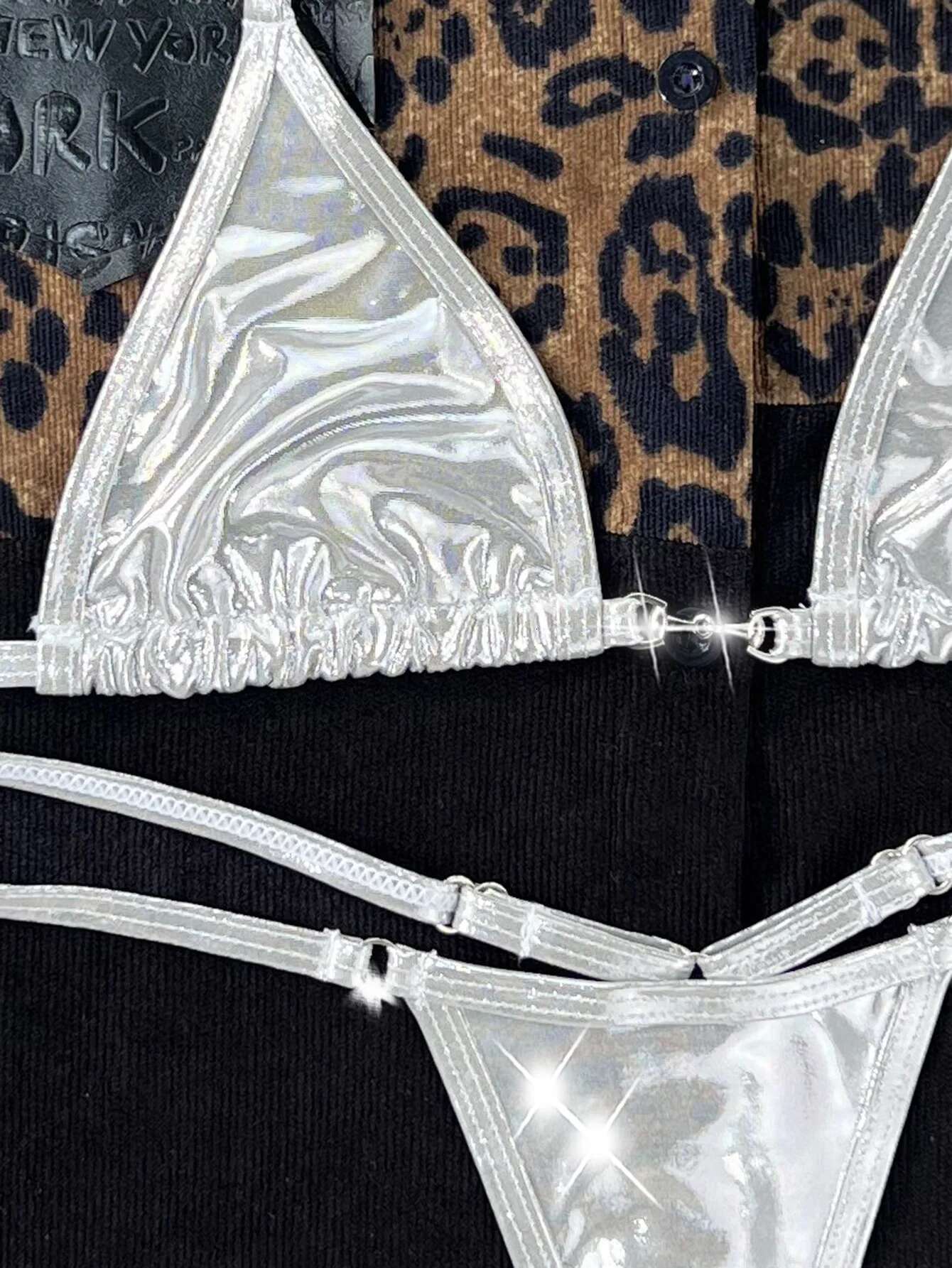 Dongdumaoyi Sexy Silver Triangle Bikini Women Solid Cut Out Push Up Micro Swimsuit Biquini Brazilian Shiny Bathing Suit Thong Swimwear