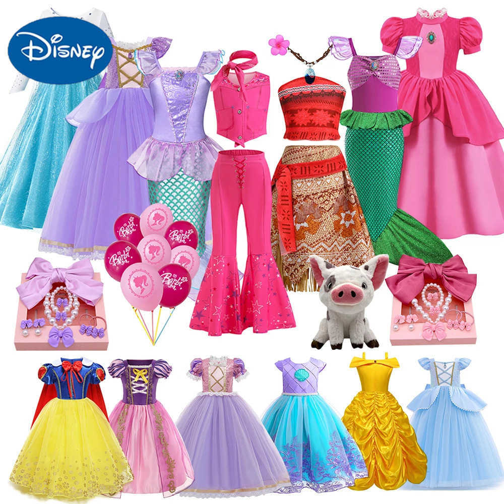 Disney Princess themed party dress Barbie Moana costume fancy carnival role-playing girl costume Snow White Mermaid childrens birthday dress X250408