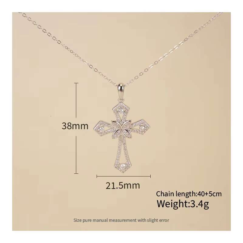 Factory Price Punk Luxury 925 Sterling Silver Full Diamond 2mm VVS Moissanite Pave Cross Shape Pendant Necklace for Men