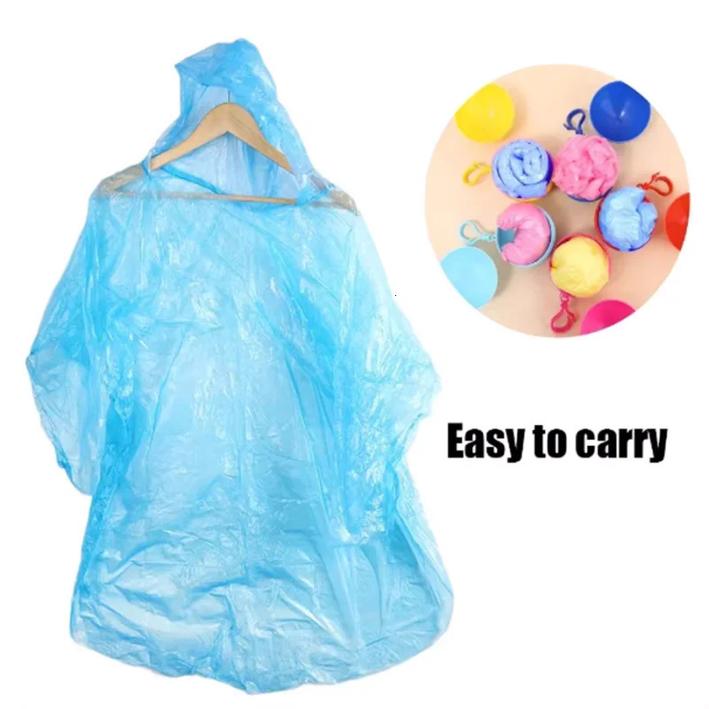 Portable Raincoat Ball Disposable Adult Waterproof Colored Keyring with Hook Outdoor Emergency 250408