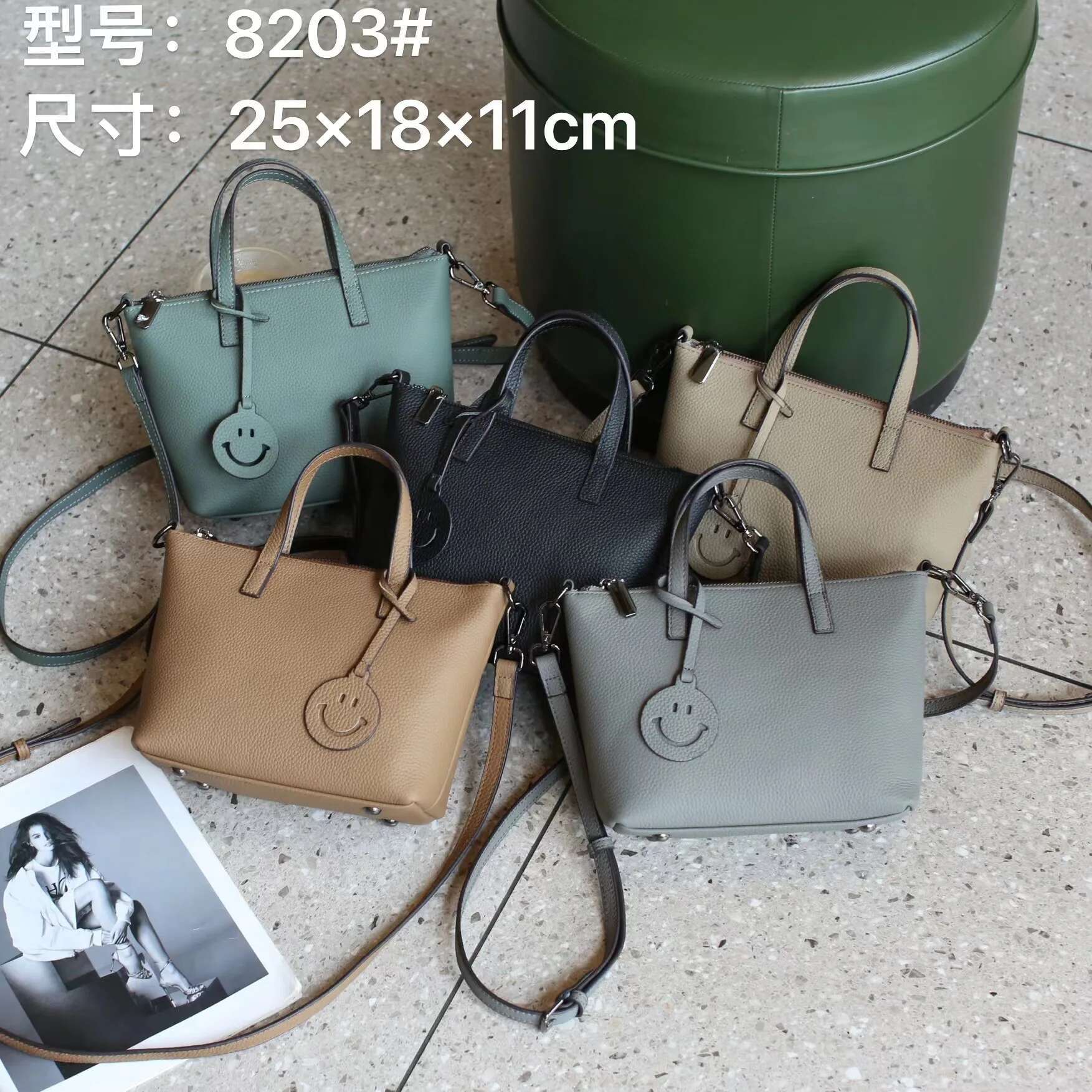 Real Cow Leather Women's Handbag High Quality Single Shoulder Crossbody Tote Ladies' Fashionable Portable Bucket Bag Solid Color