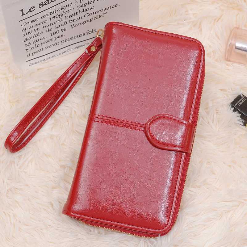 Womens Vintage Oil Wax PU Leather Clutch Wallet Female Large Capacity Phone Purse Ladies Wristband Simple Card Holder Pouch Bag H25110711