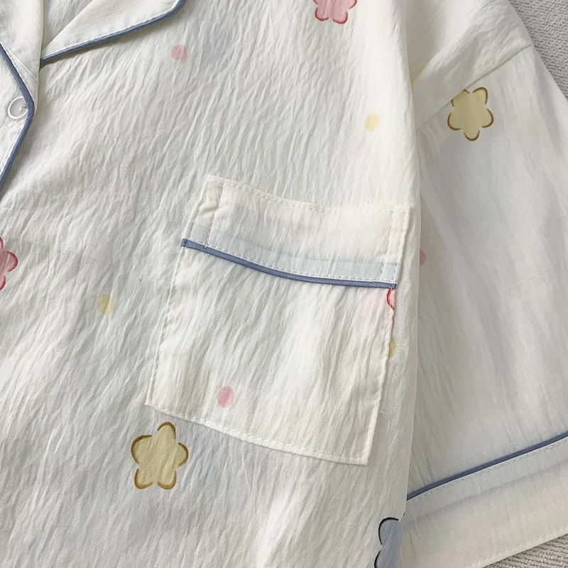 Flower Print Short Three Pieces Pajamas Set for Women Spring Summer 2025 Plus Size Womens Pajamas Set Sweet Cute Nightwear 250408